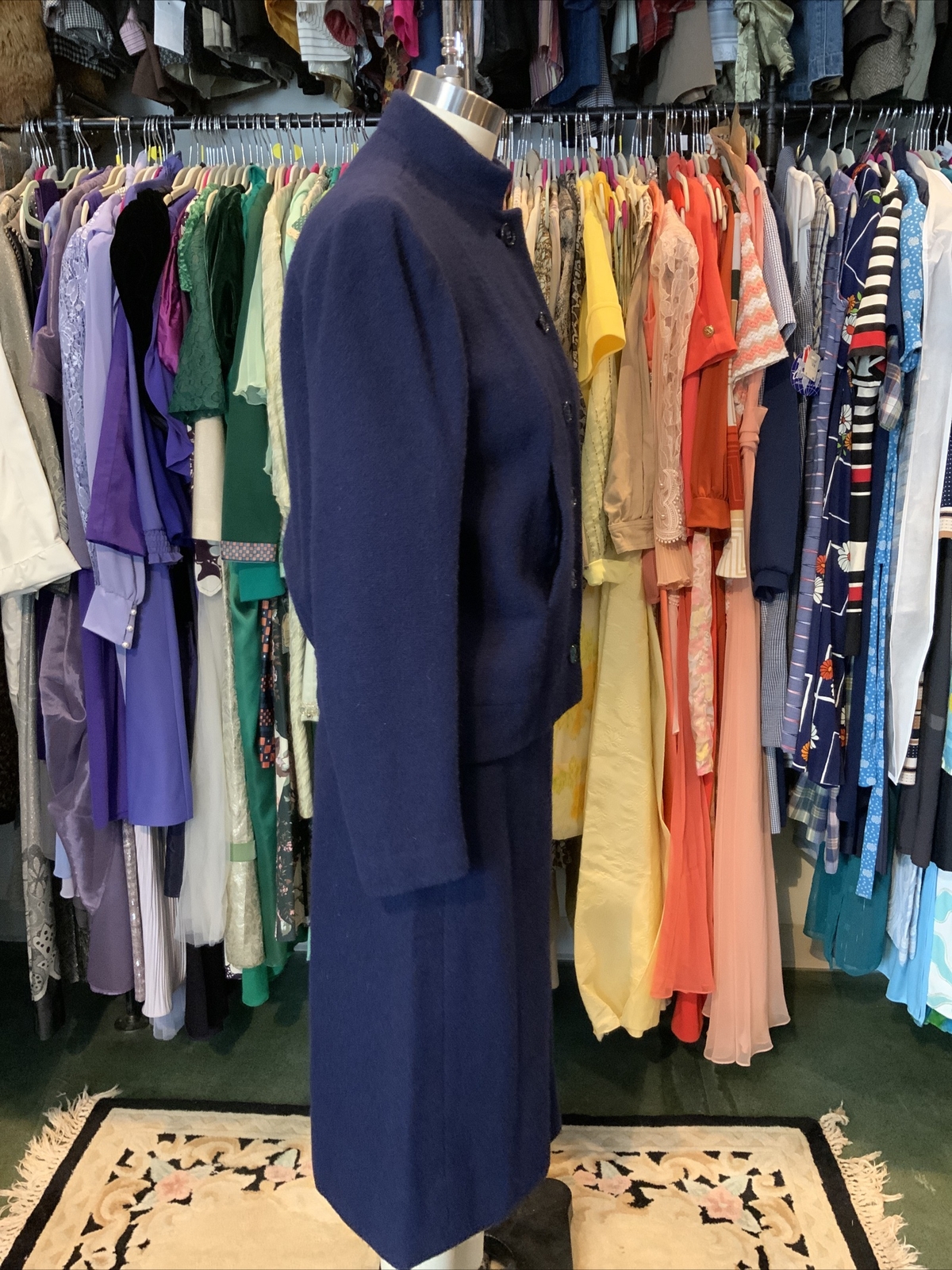 VTG 60s Women’s Navy Blue Wool 2Pc Skirt Jacket Suit Sz 6 GUC Pinup Girl