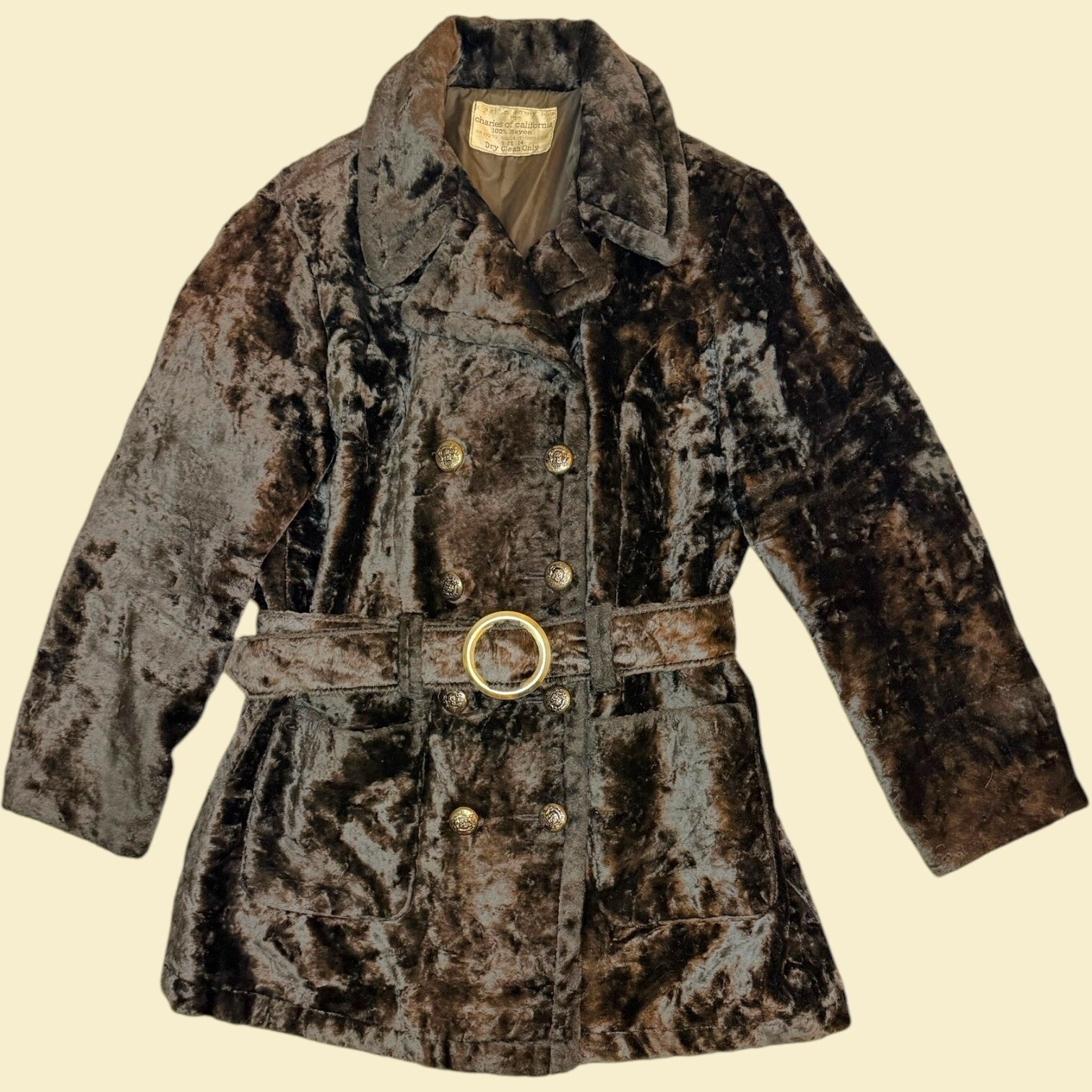 Vintage Crushed Velvet Coat Midi Charles Of California Vintage Size 14 Est S/M