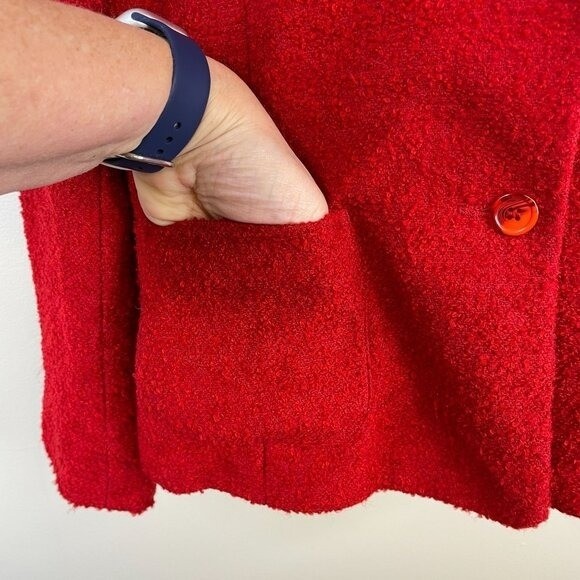 Vintage Herman Geist Boucle Jacket 8 Red Preppy Timeless Wool Blend Button Up