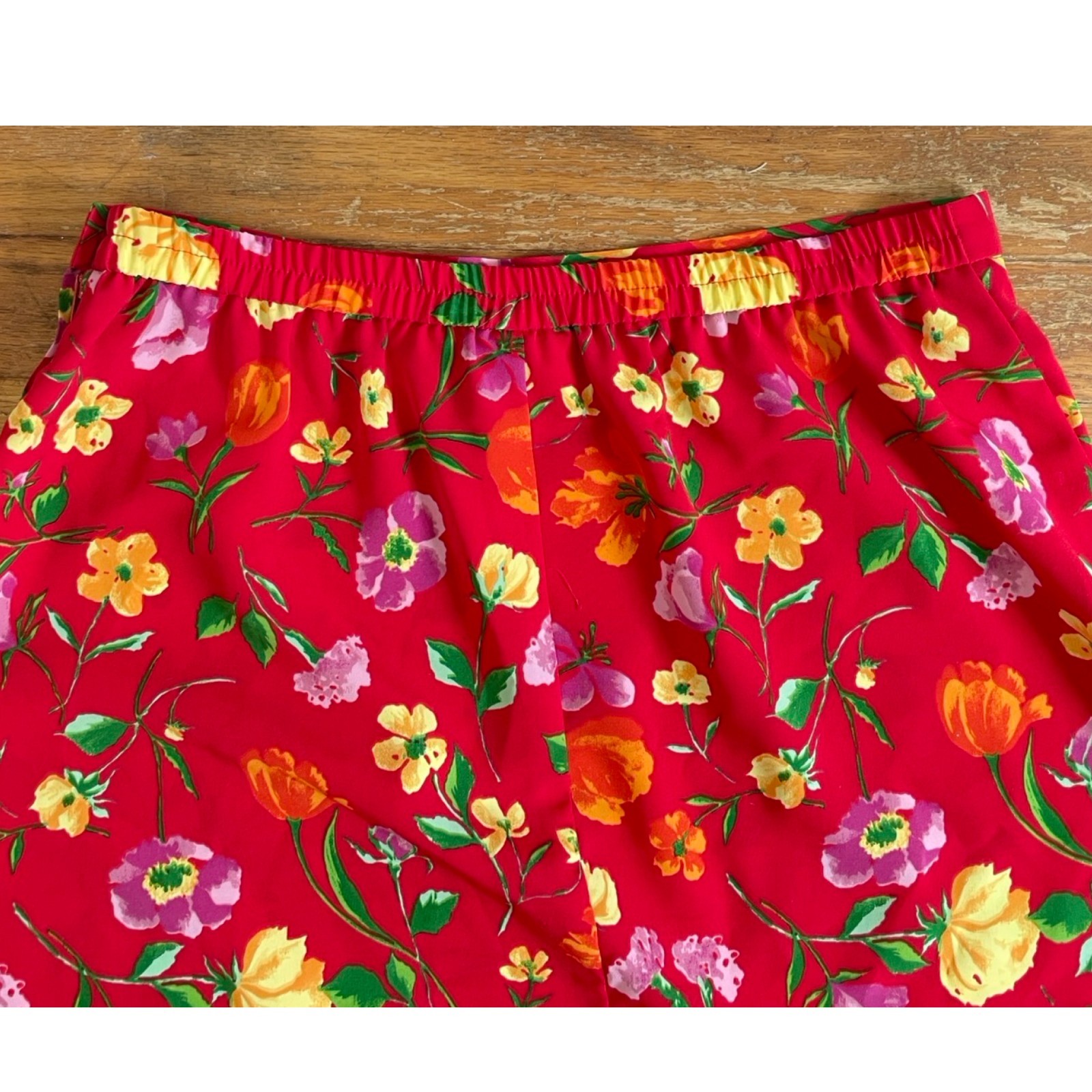 Vintage Floral Print Skirt Size Medium/Large 30-32″ Waist 1990s Red Maxi A-Line