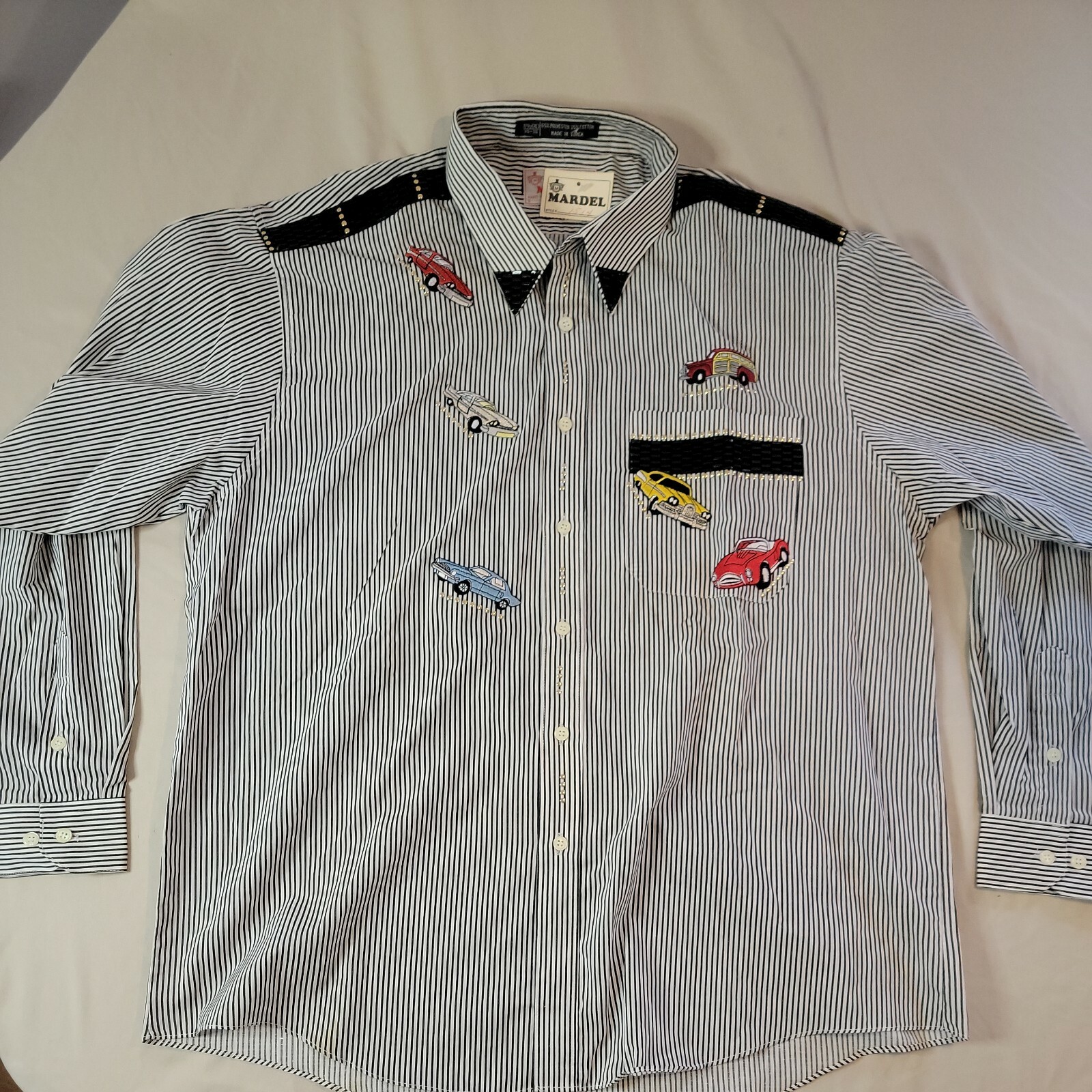 VINTAGE Handcrafted By Mardel Striped Embellished Cars Rockabilly XL Womens