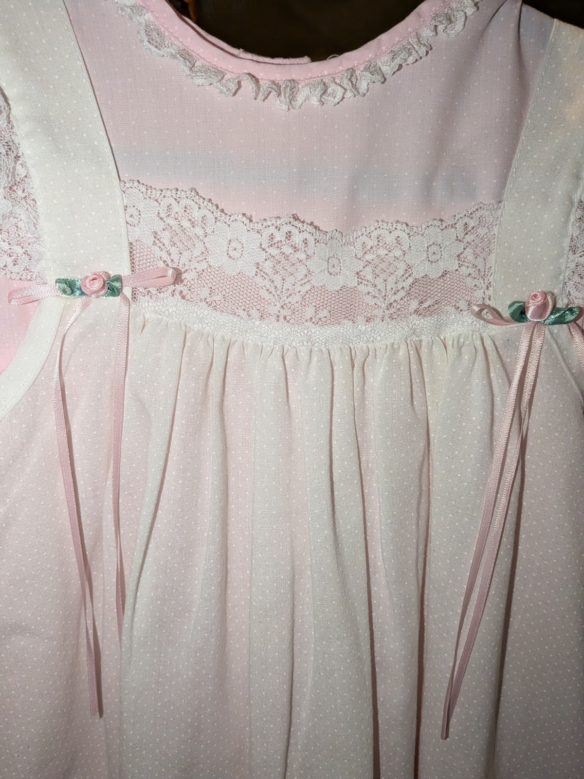 Vintage Bryan & Co. Dress Made In USA SIZE 5 Pink & White Lace Trim Stunning