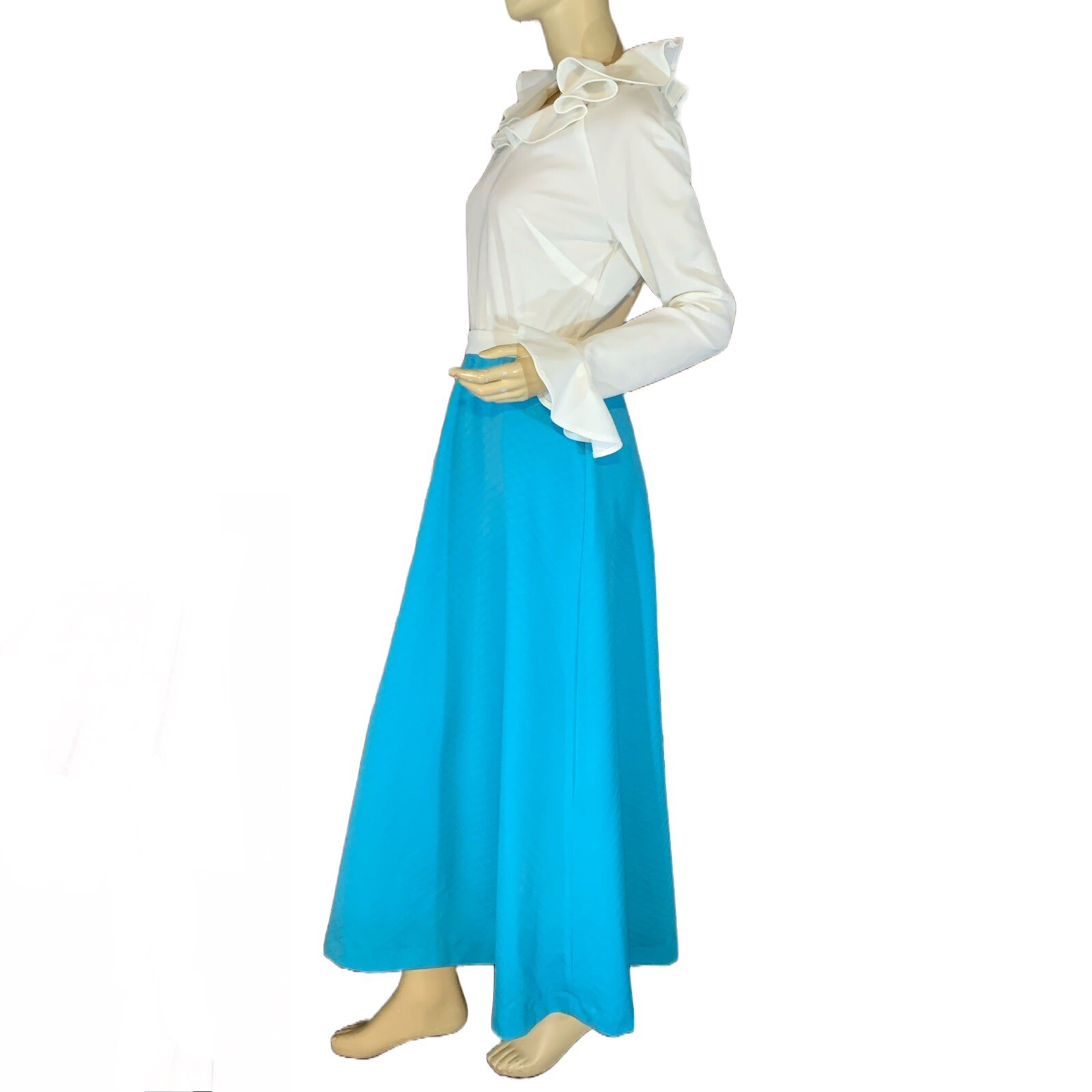 Women’s Blue & white Vintage 1970’s Unbranded Handmade Maxi Dress Sz s/m