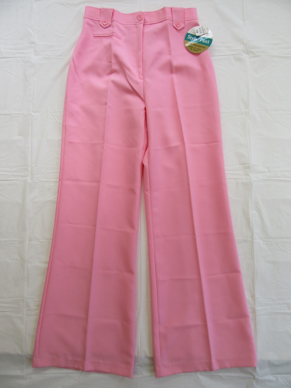 Vtg Ladies High Rise Pants 14 Pink Polyester Mom Trousers WideLeg Flat Front NOS