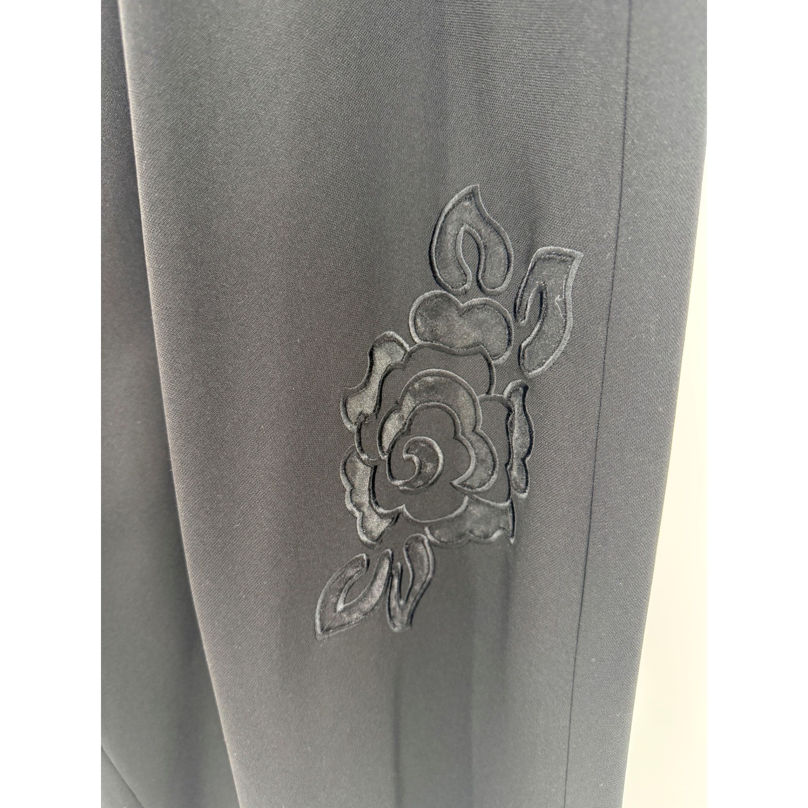 Vintage Maxi Dress Women Black Floral Hand-Sewn Translucent Flower Scoop Back