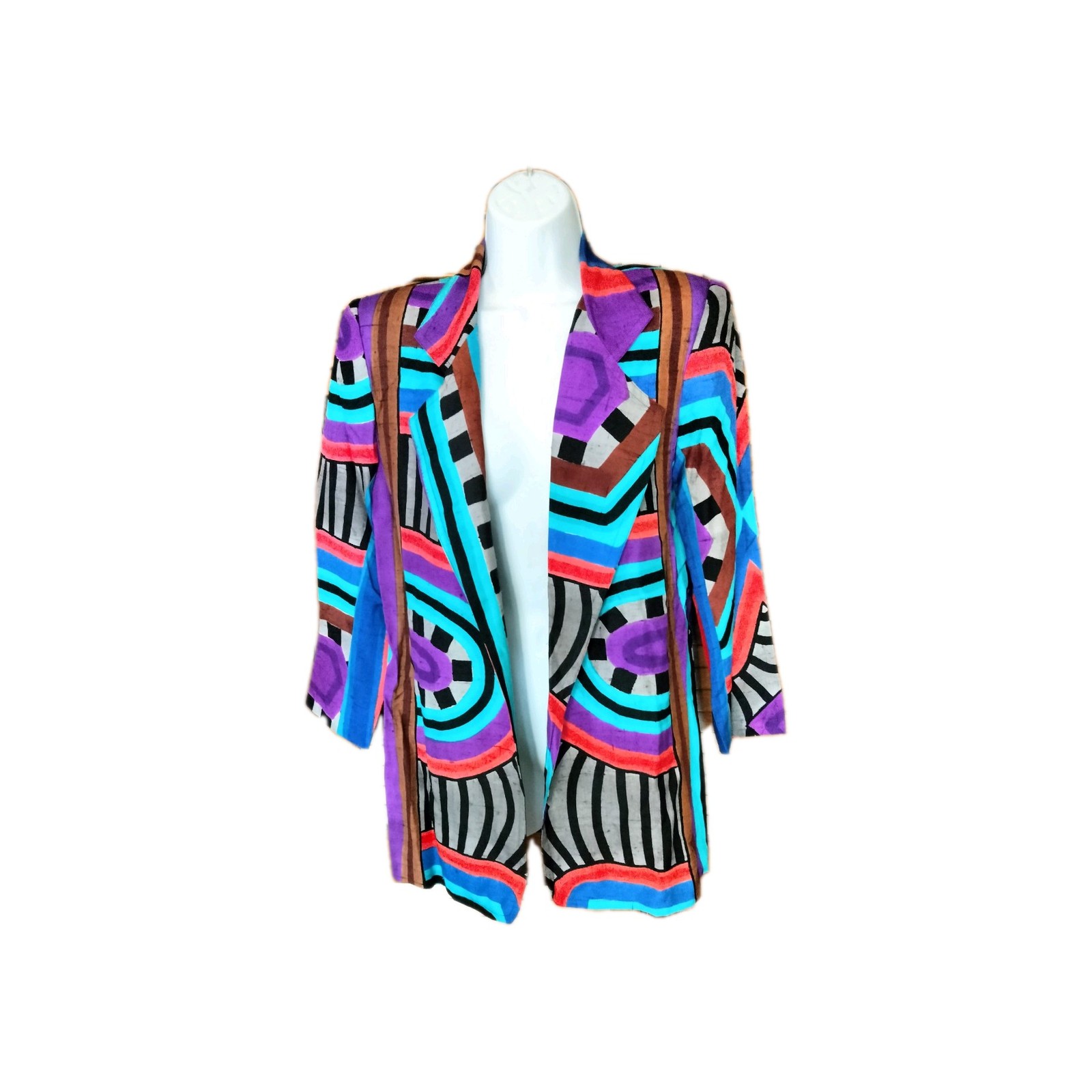 Vintage Yolanda Lorente Hand Painted Silk Blazer Jacket SZ S Vibrant