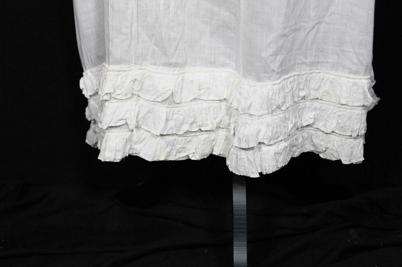 ANTIQUE FRENCH LONG EDWARDIAN WHITE COTTON PETTICOAT SKIRT 30″ WAIST 36″L