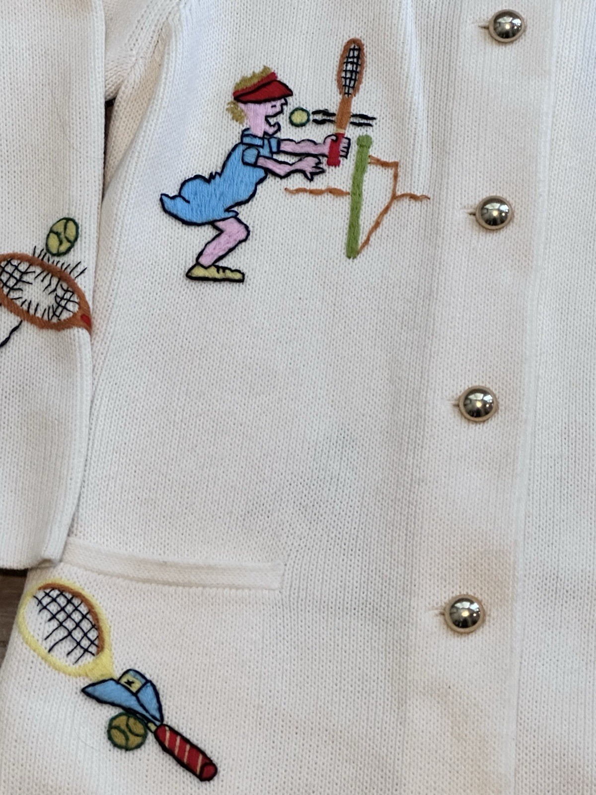 Vintage 70’s Andreno Argenti Embroidered Knit Sweater Cardigan Tennis Pickleball