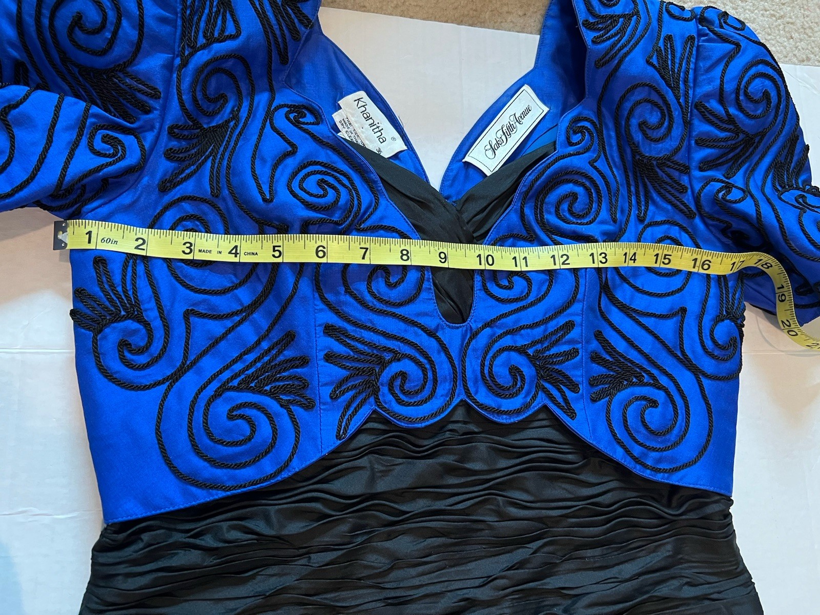 Vtg Khanitha Saks Fifth Avenue Thai Silk Dress Sz 6 Black & Royal Blue Dress