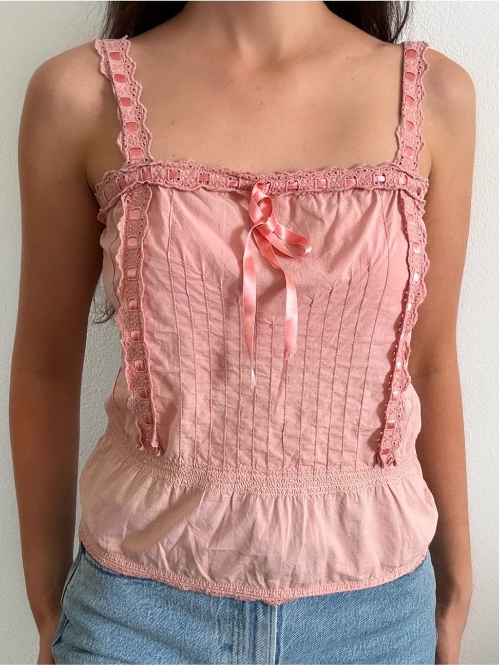 Vintage Y2K Moschino tank top blouse coquette peach pink medium cami prairie
