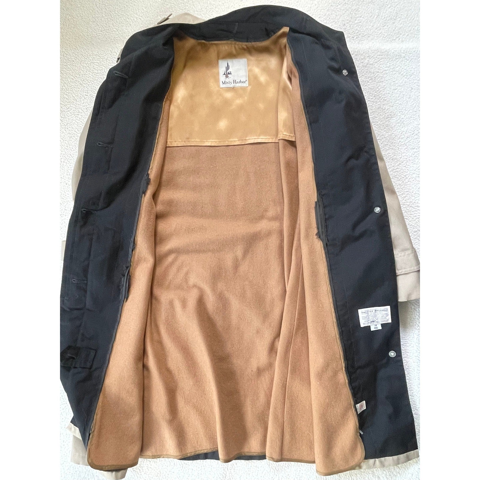 Misty Harbor Womens 14 Reg Trench Coat Beige Vintage Belted ILGWU Made in USA