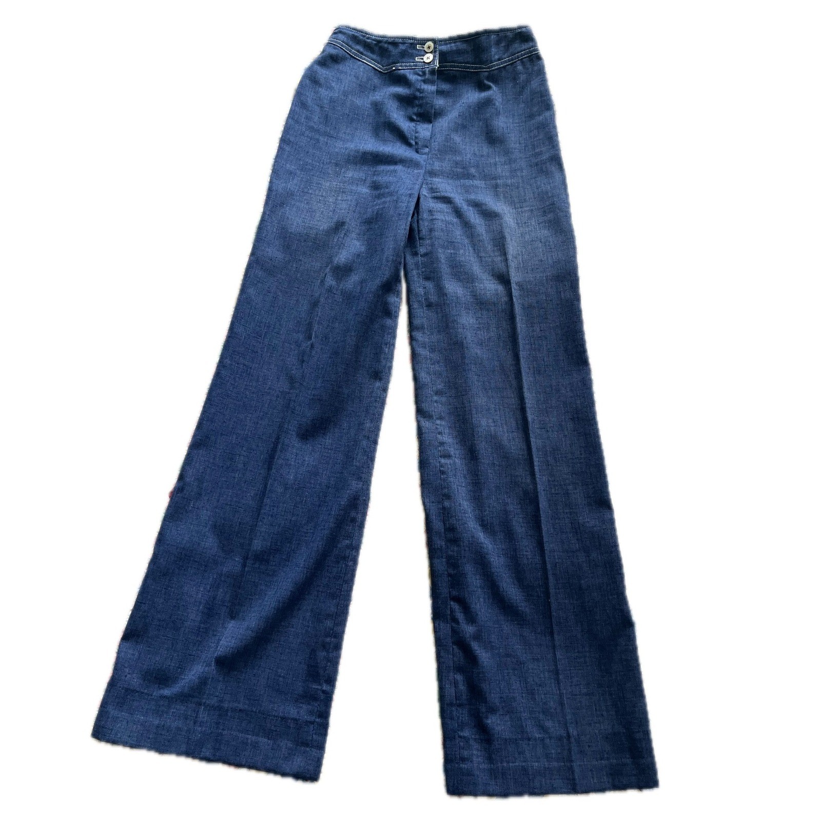 Vintage Hippy Cotton High Waisted Wide Leg Denim Trousers Blue 70s 28 Waist