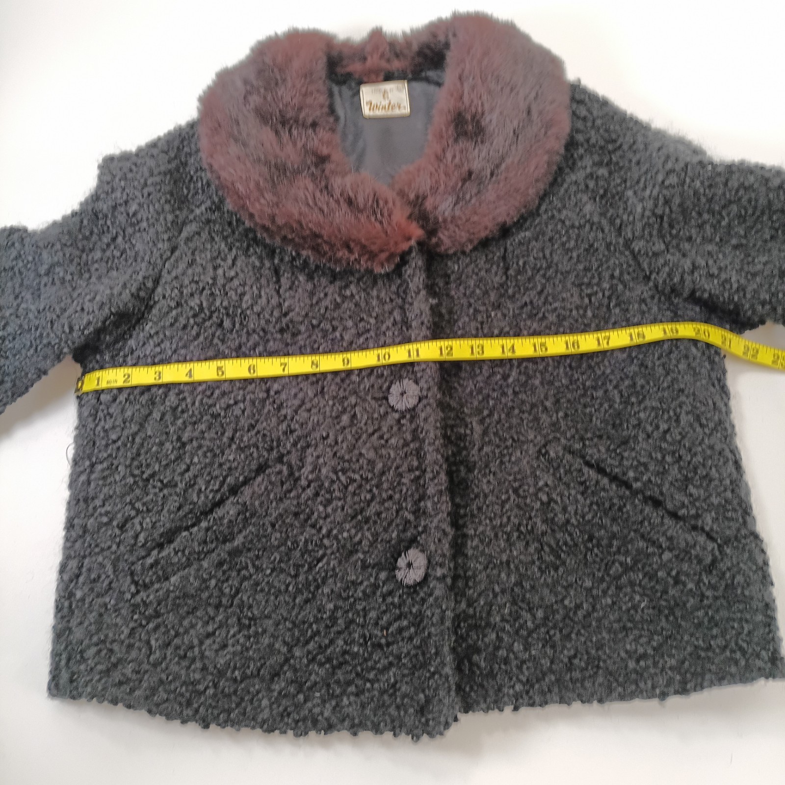 Vintage Black Curly Lamb Crop Jacket with Fur Collar Swing S/M