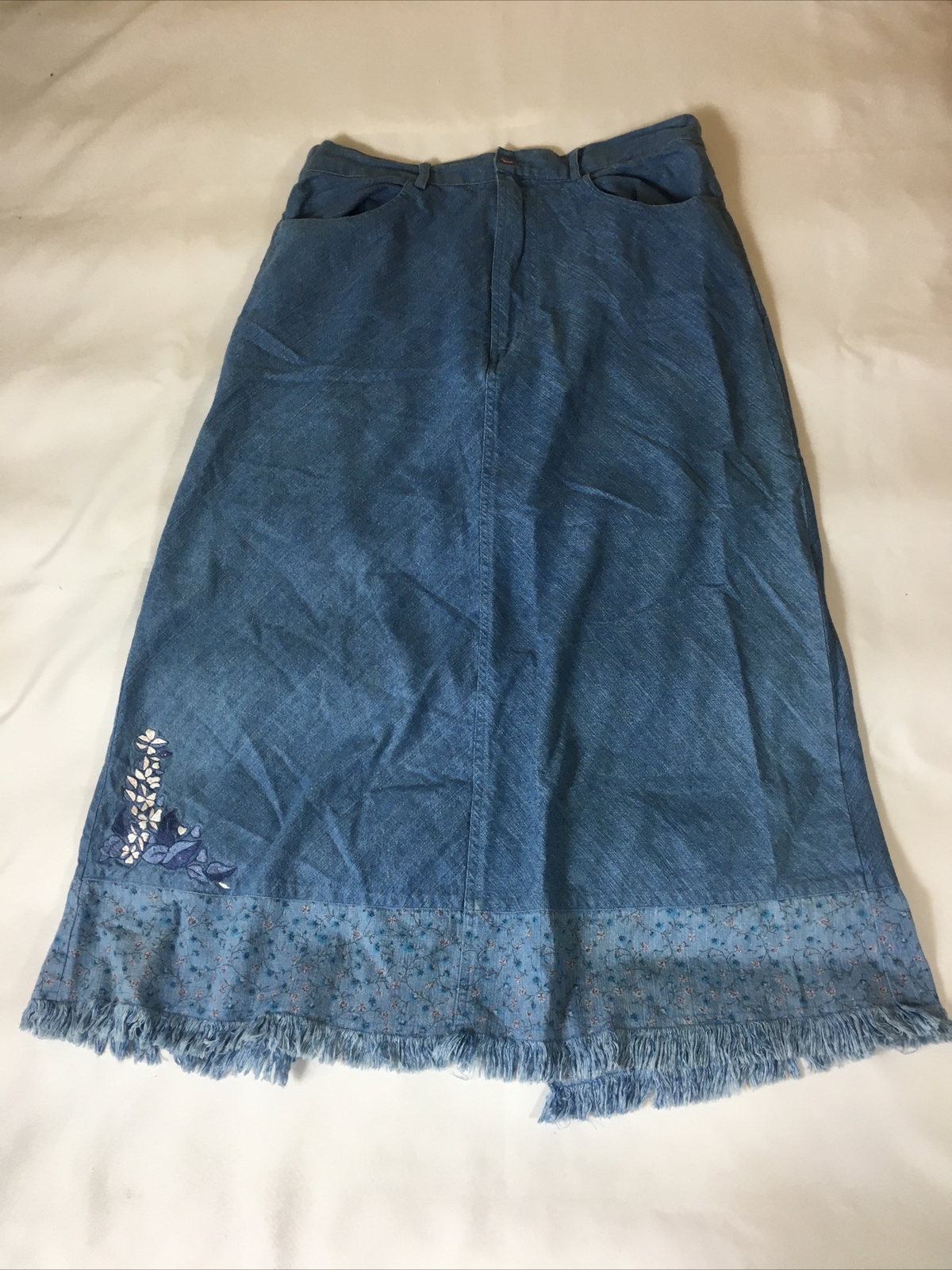 Two Twenty Womens Vintage Denim Skirt With Pockets And Raw Hem