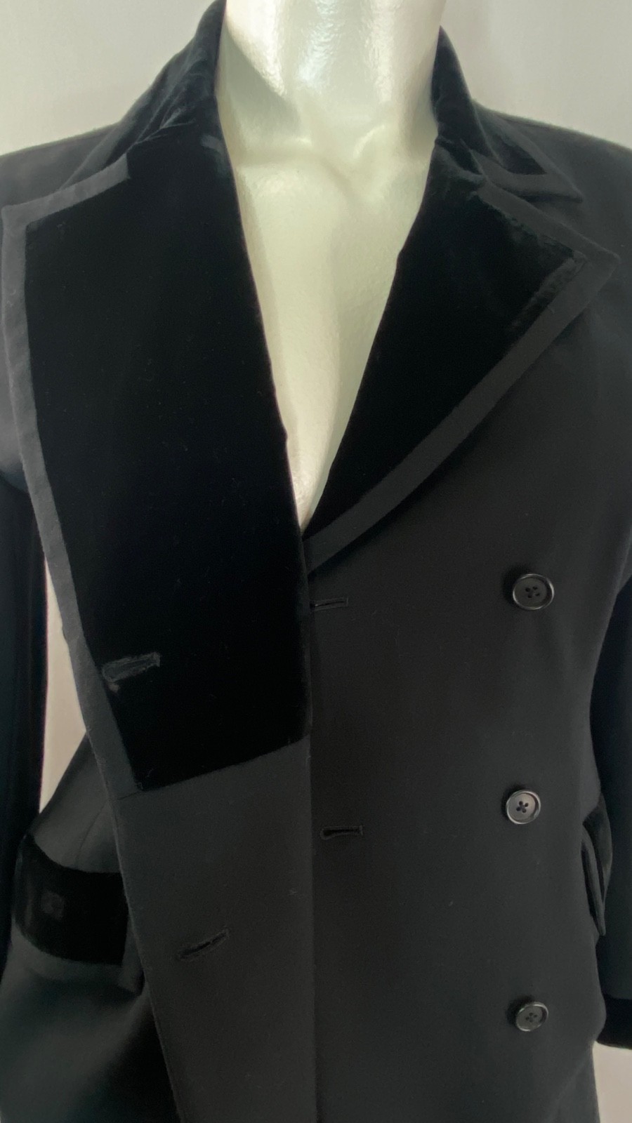 Vintage 1990s black DKNY wool silk velvet jacket shirt dress pea coat L XL plus
