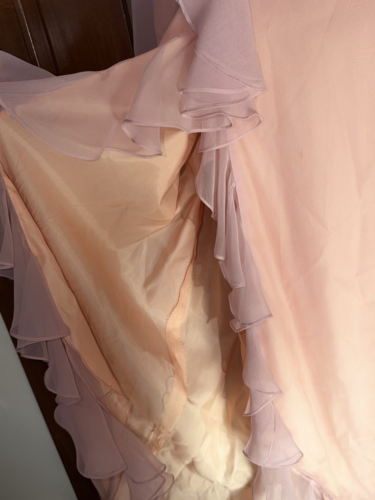 Vtg 70s 80s Jill Richards I. Magnin Pink Chiffon Ruffle Dress Long Sleeve Formal