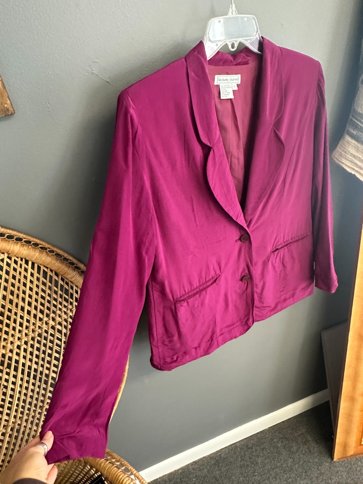 Vintage 100% Silk Stephanie Andrews Womens Size 8 Dress Suit Jacket Magenta 2 Pc