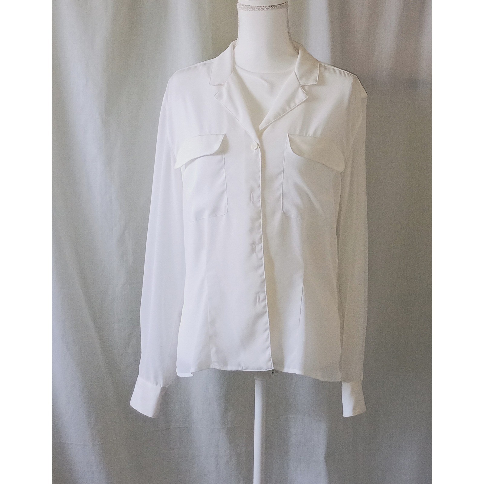 VTG Christian Dior White Button Down Blouse 10 Coquette OfficeSire Corporatecore