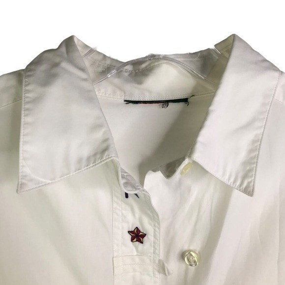Vintage Button Down Top L Women White Coastal Yacht Club Resort Preppy Cottage