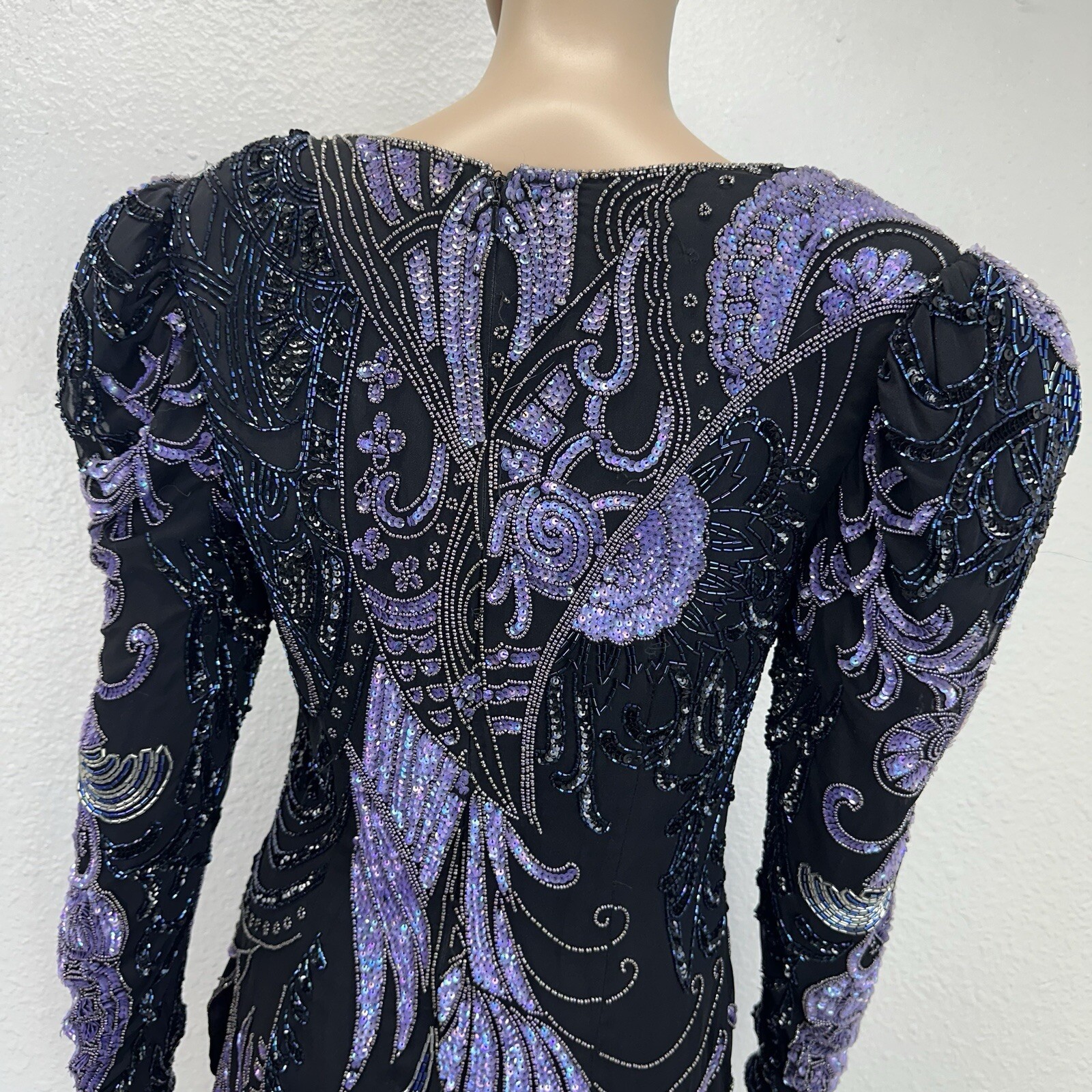 Vtg Fully Beaded Sequin Silk Mini Dress Tunic Peacock Great Gatsby Dancer M