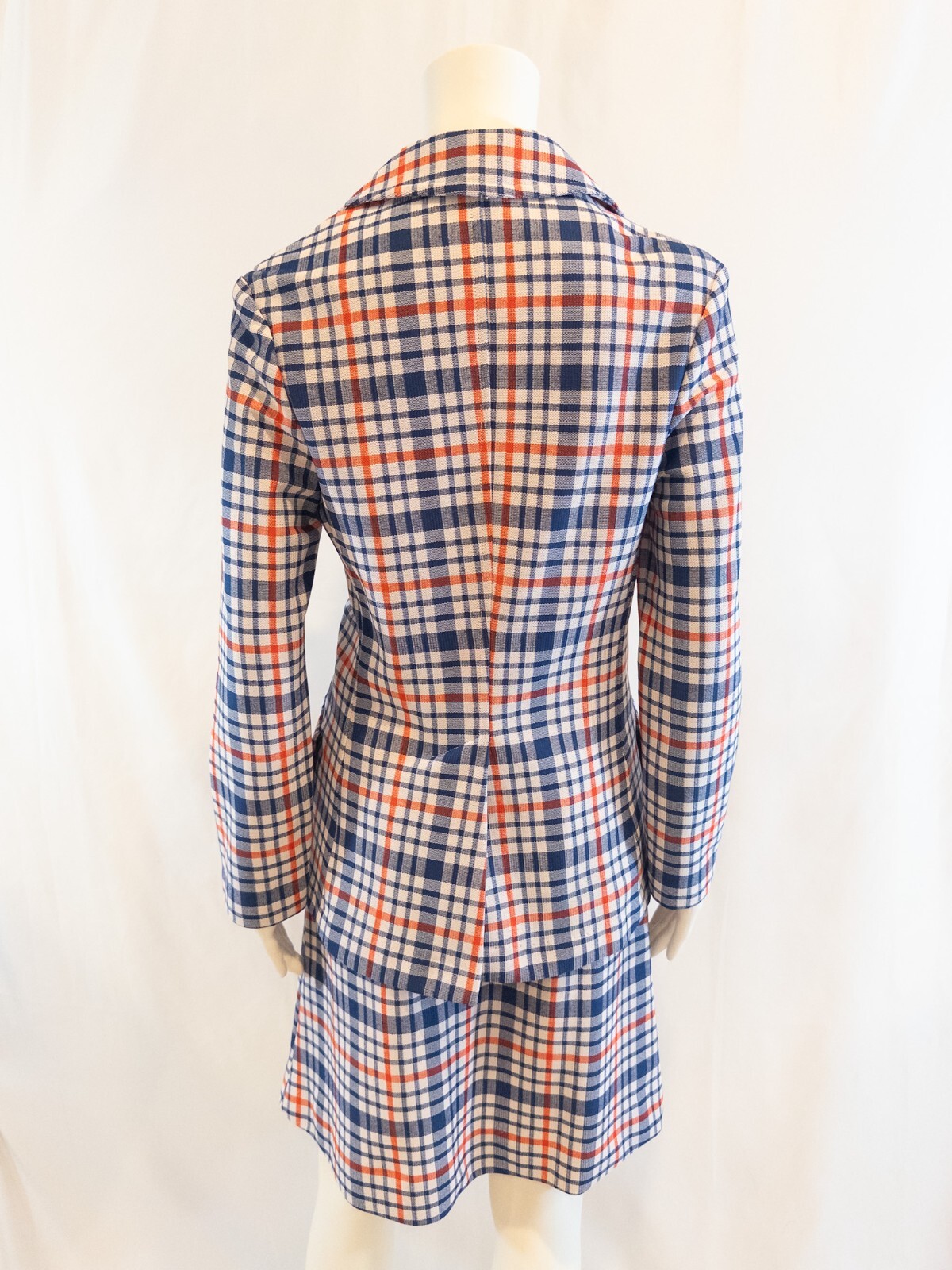 1970s Plaid Double Knit Women’s Skirt Suit by KNIT-INS size 9-10 Red,White,Blue