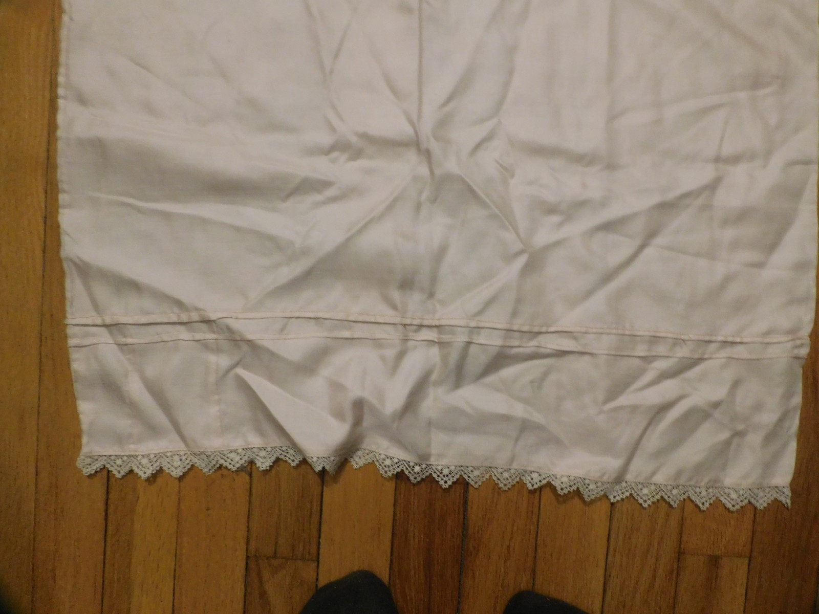 antique old store stock pale pink rayon slip with lace trim bust 40”