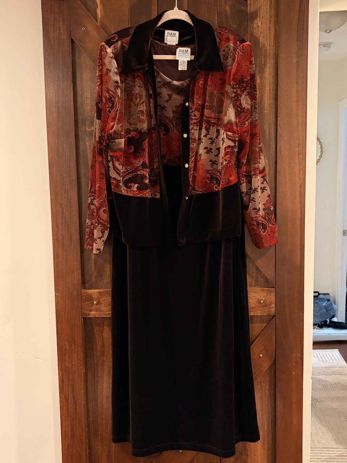 Vintage R&M Richards Velvet 2pc Dress Jacket Set Paisley Size 16 USA