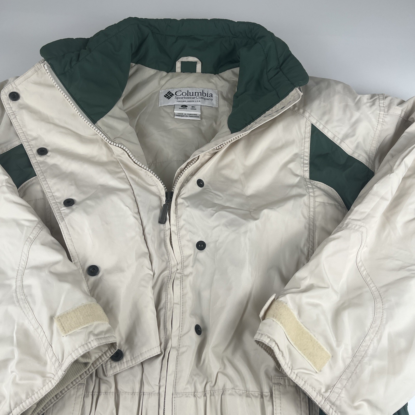 Vintage 90s Columbia Micro-Tex Ski Jacket Women’s XL Colorblock Cream Green