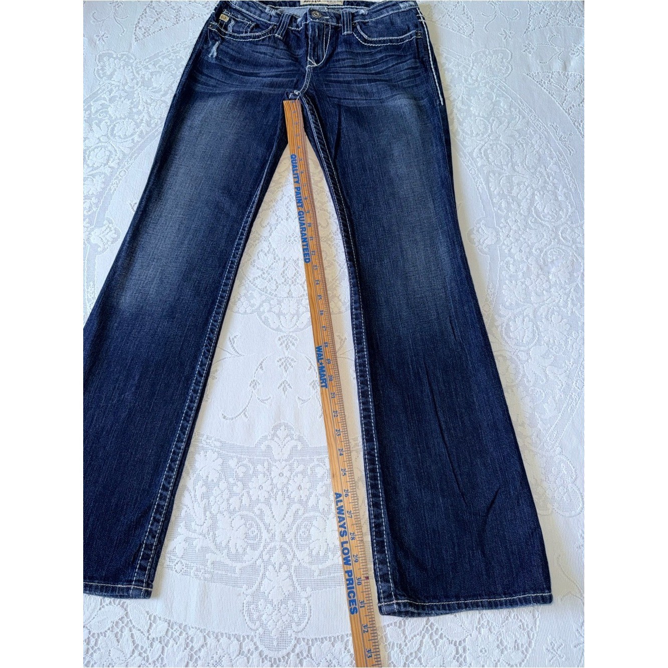 Big Star Maddie Boot Mid Rise Fit Jeans Size 28L Thick Stitch Distressed Y2K