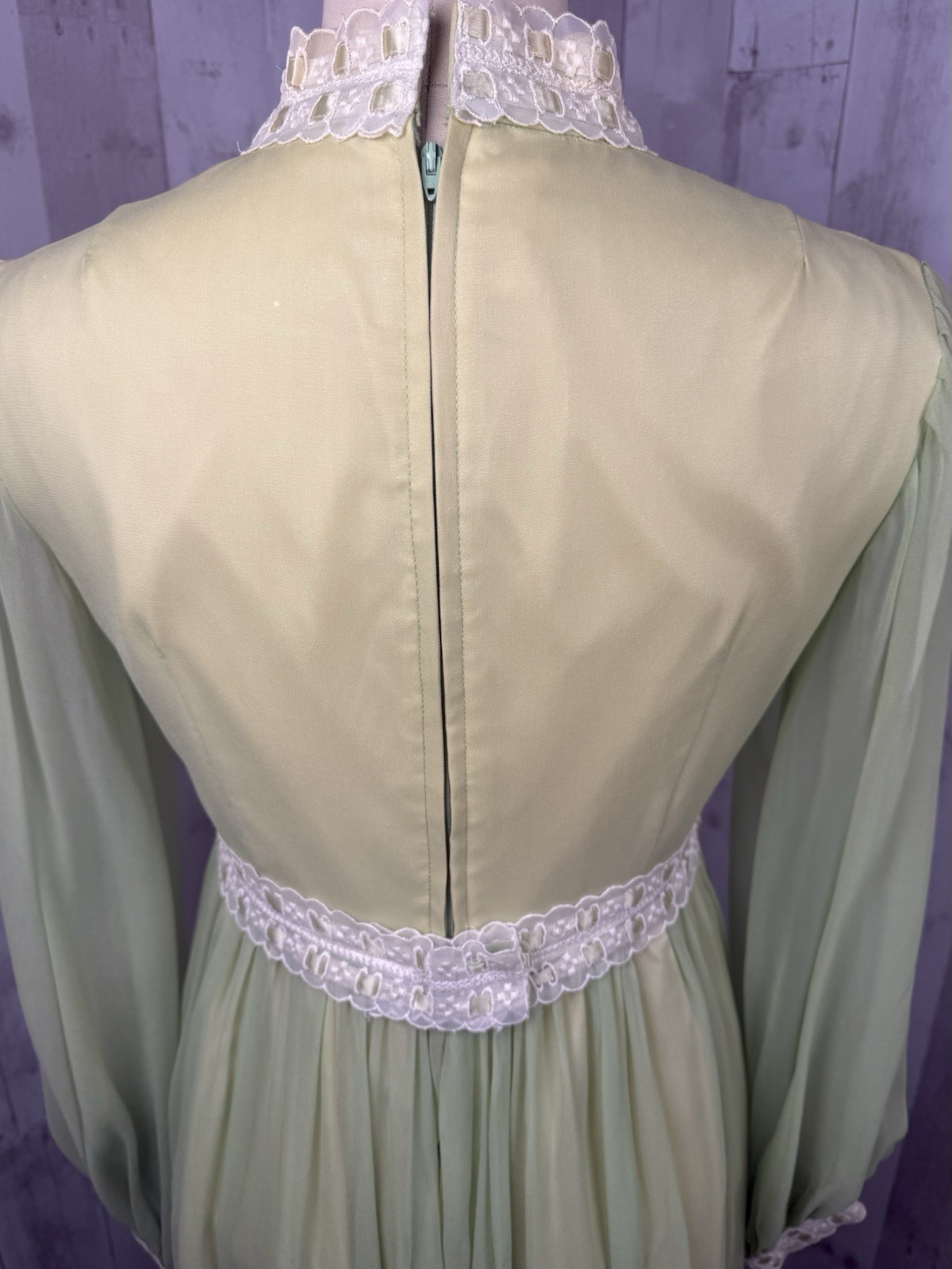 Vintage 70s Lorrie Deb Silk Chiffon Overlay Gown ~ Green Wedding Prom Maxi S/2