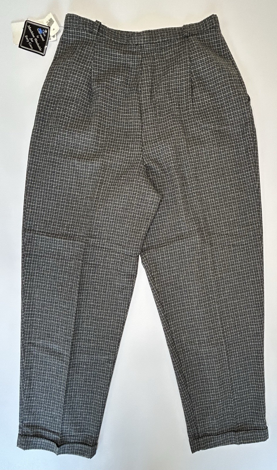 NOS VTG Grey Plaid Check High Waist Baggy Pleats Annie Hall Keaton Pants 28×28.5