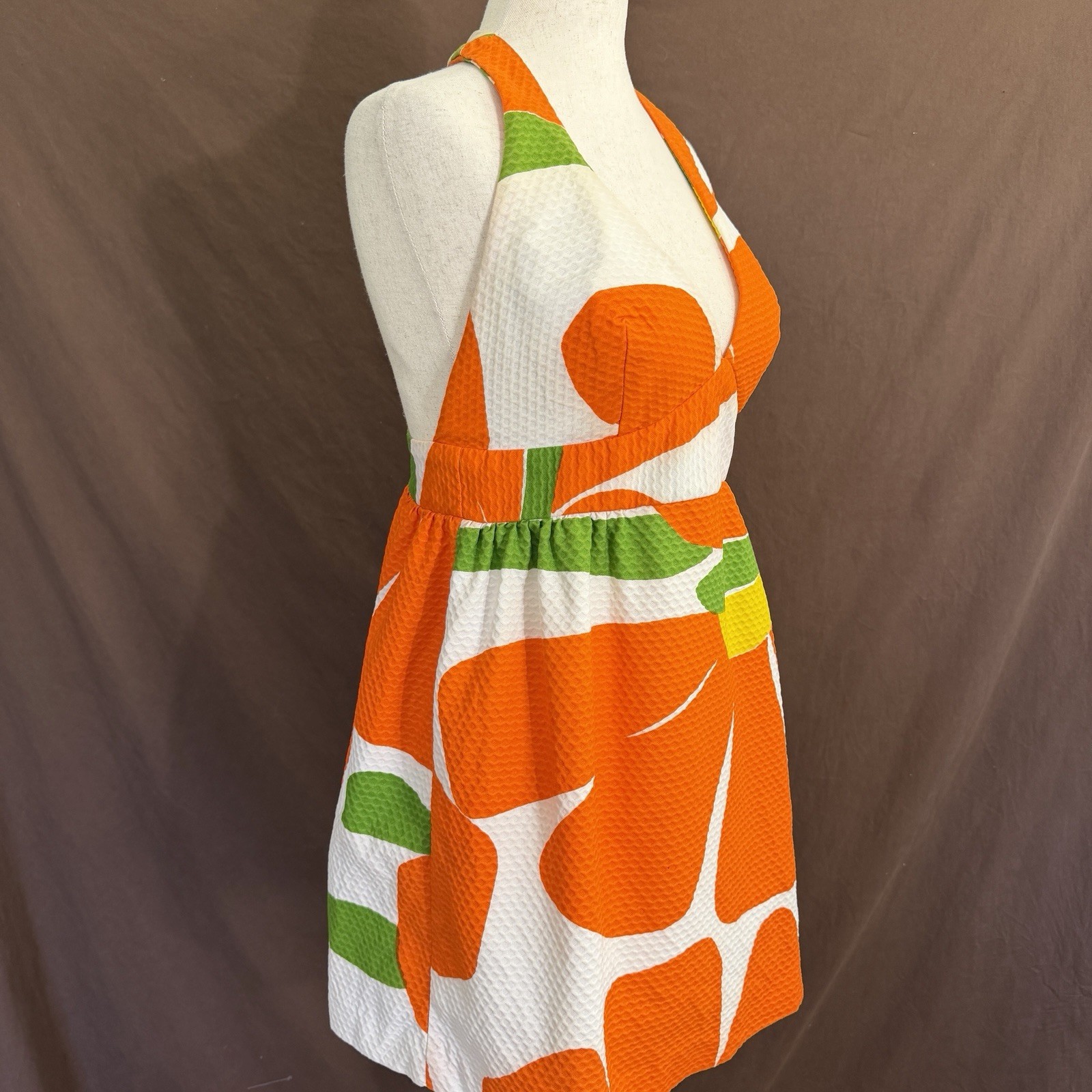 1960’s RARE BOLD Retro Mod Floral FLORENCE LUSTIG Sun Dress XS Open Back