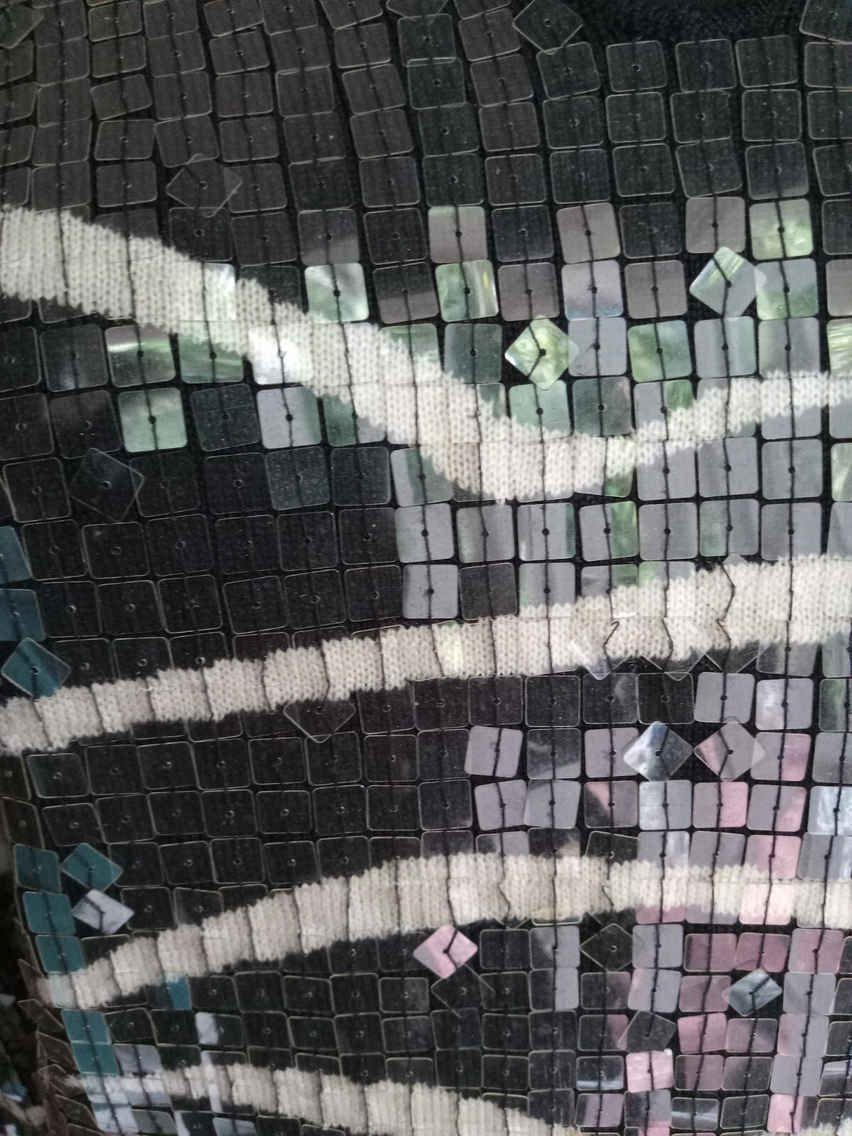 Vintage Adrienne Vittadini Black Grey MOD Sequined Sz L-Sweater Party Top