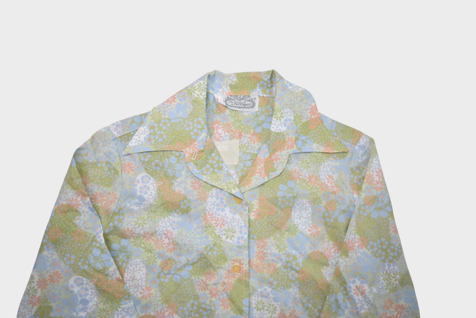 Vintage 70s Blouse Womens S 6 Floral Button Up Hippy Dagger Collar Flower Power