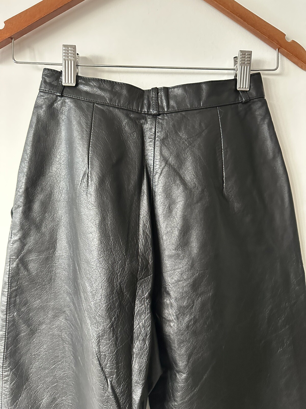 Vintage Avanti Black Leather Pants High Waist Tapered Leg 1980s 23 1/2” Waist