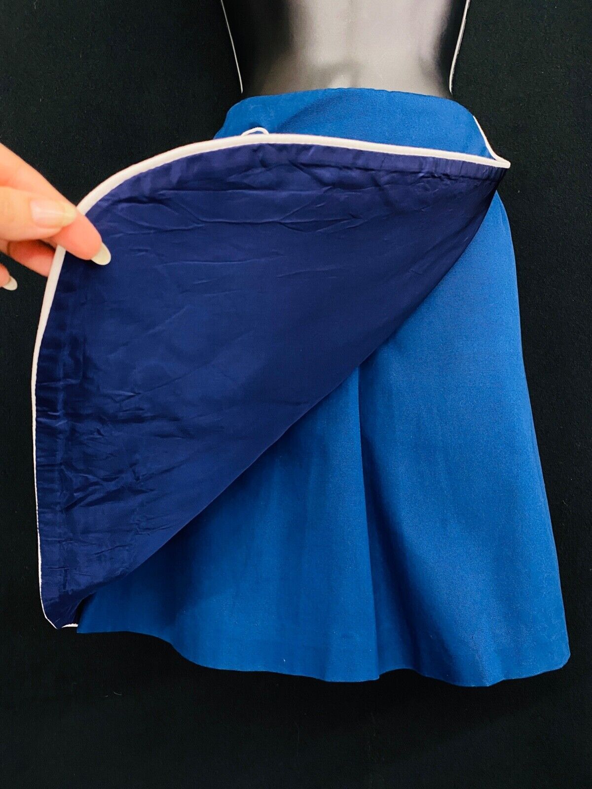 Vintage 1970s blue wrap skort mini skirt, A-line pocket navy tennis cotton S