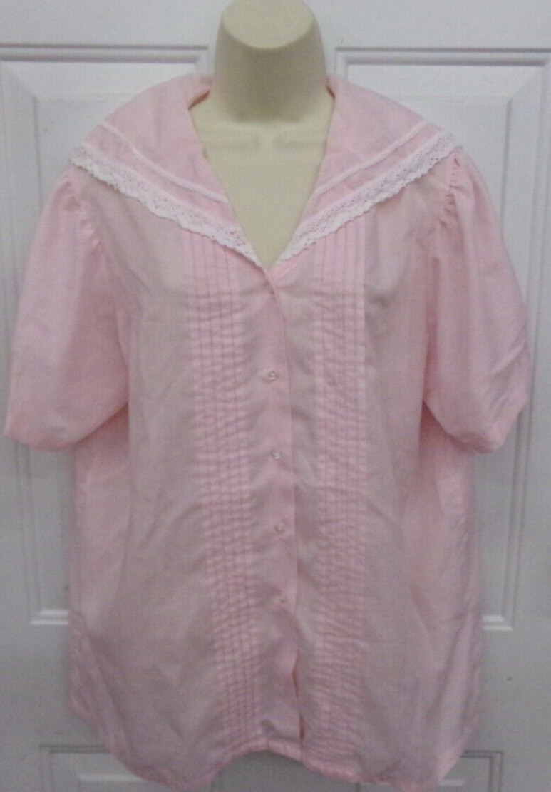 Vintage Cheryl Tiegs Womens Size 40 Sheer Pink Button Up Short Sleeve Blouse