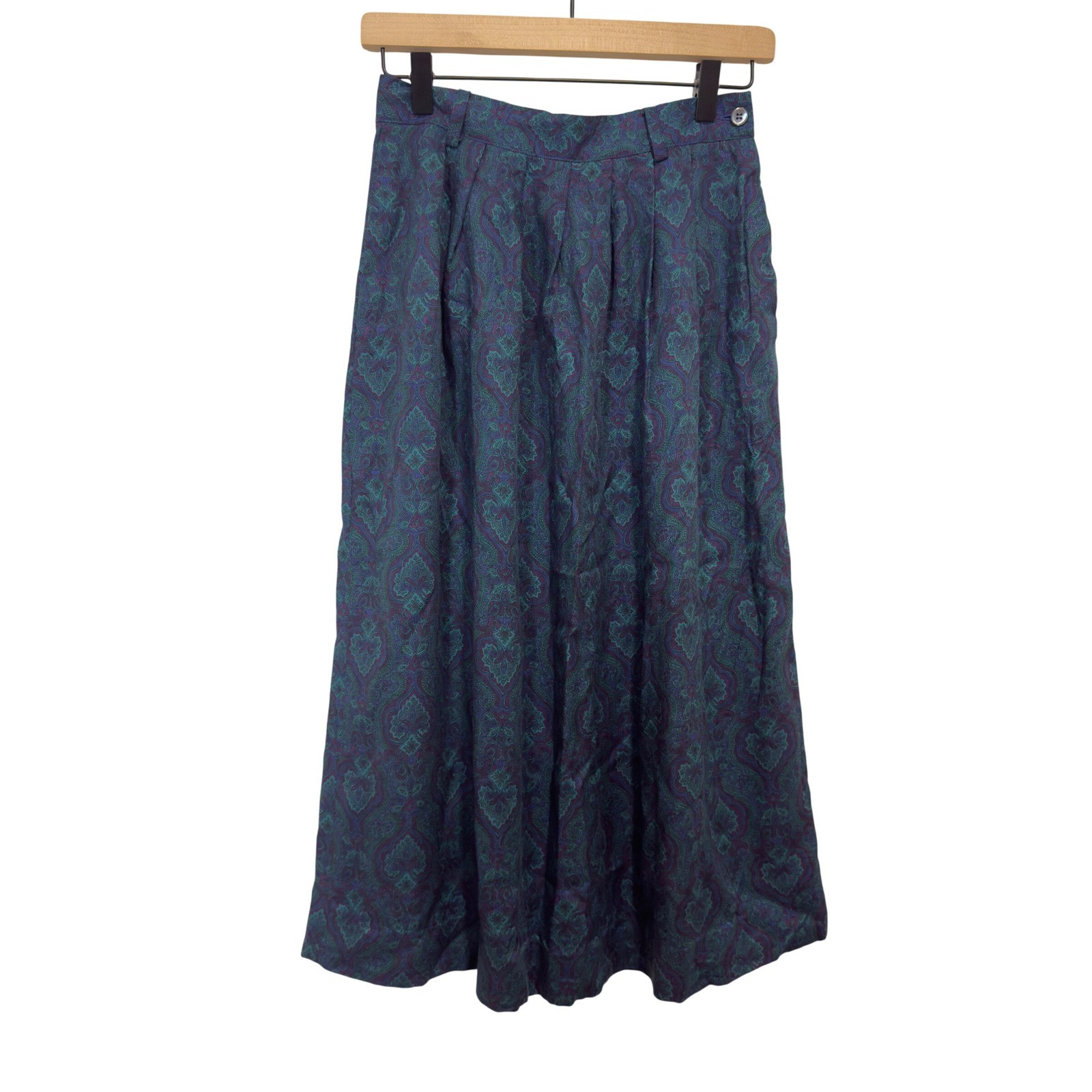 Vintage David Brooks Paisley Midi Skirt Teal Purple Rayon Made in Yugoslavia 8