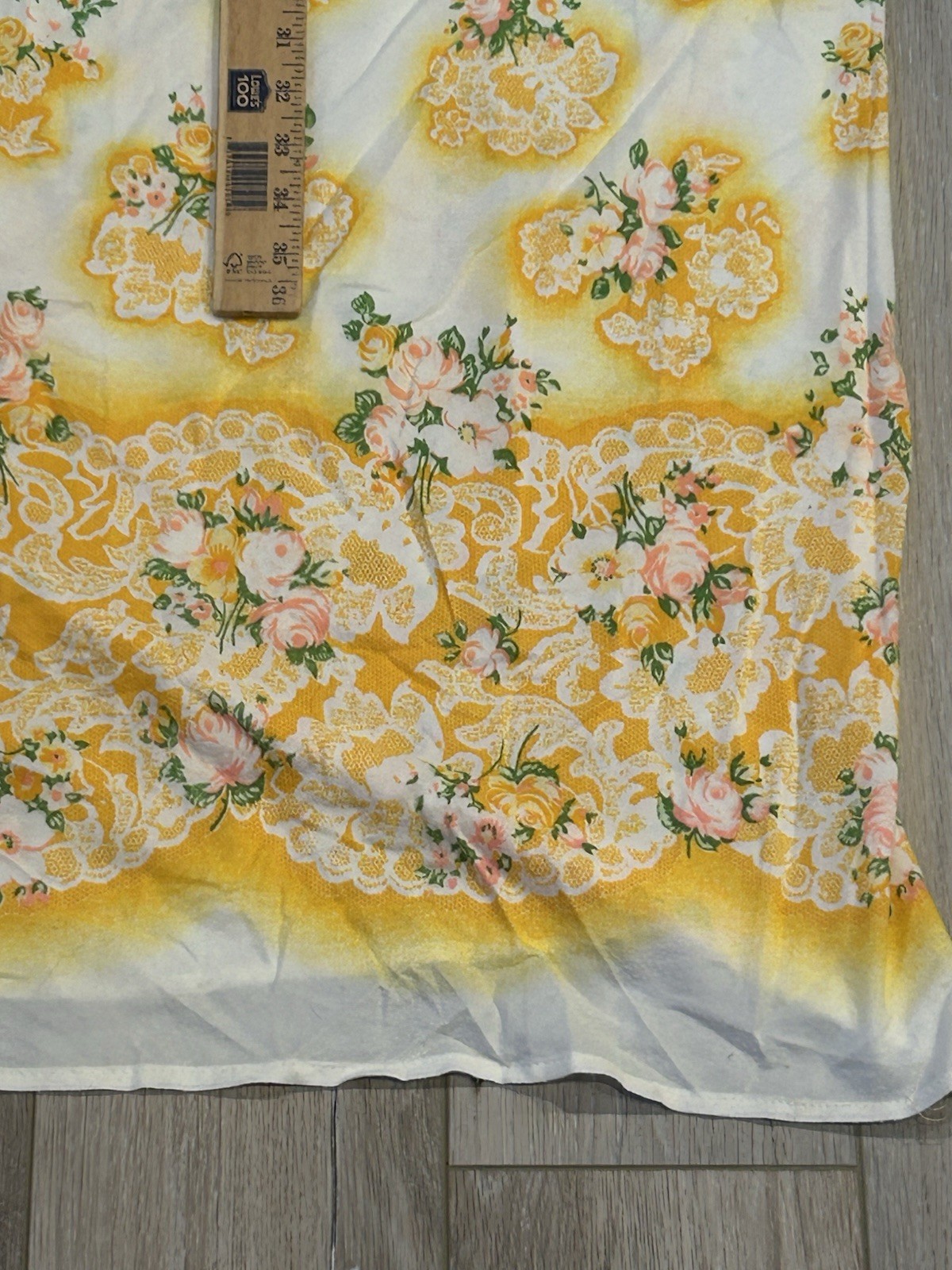Vintage Womens BOHO Peasant White Yellow Floral Short Bell Sleeve House Dress
