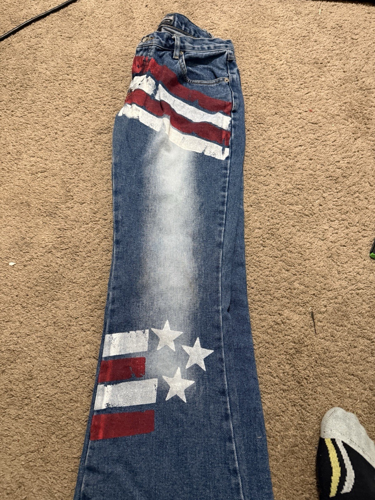 Vintage Y2K American Flag No Excuses Blue Jeans In Size 5/6 Made In USA