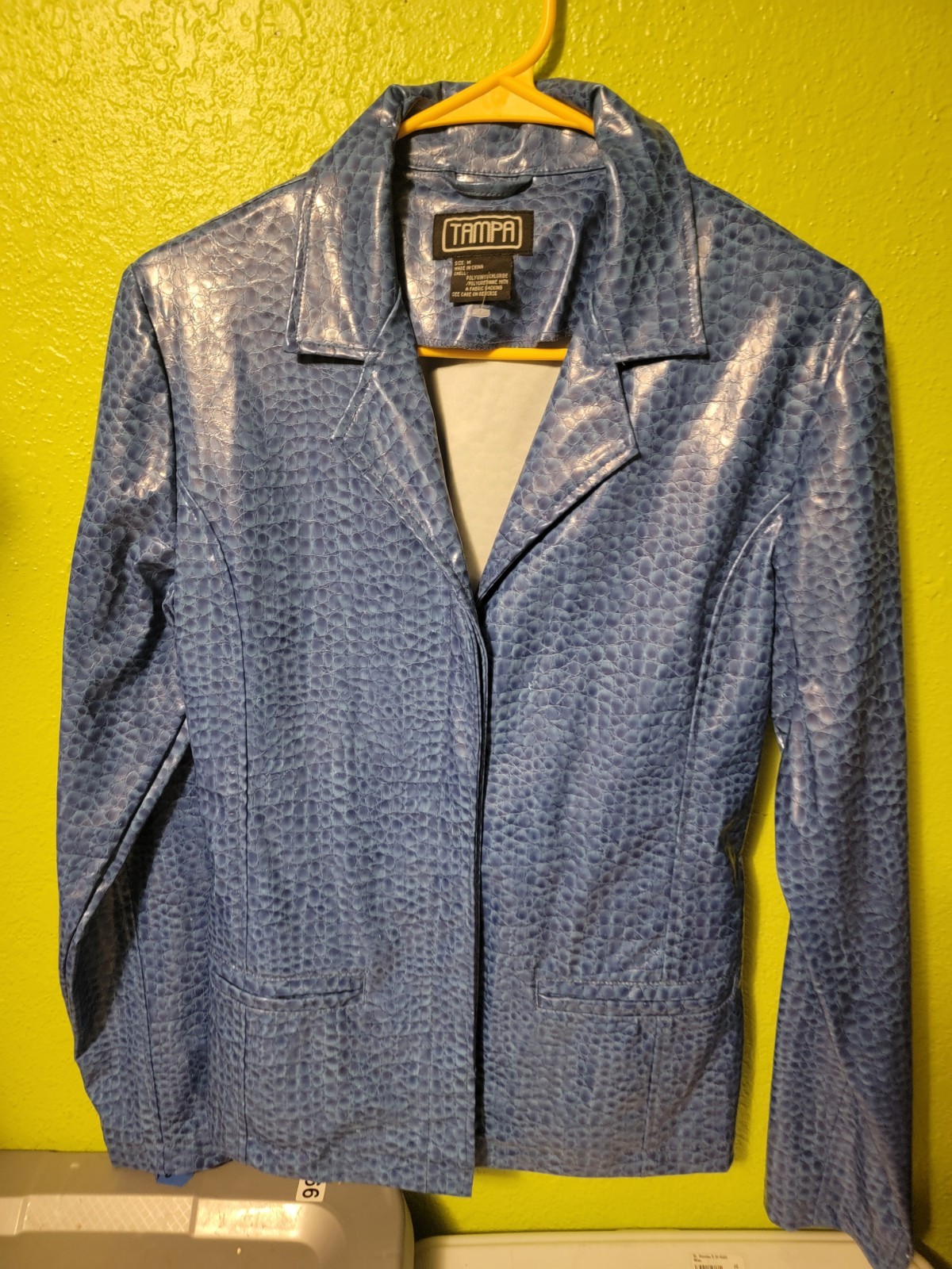Tampa Vintage 1980s Womens Jacket Faux Snake Skin Print Retro Blue Medium