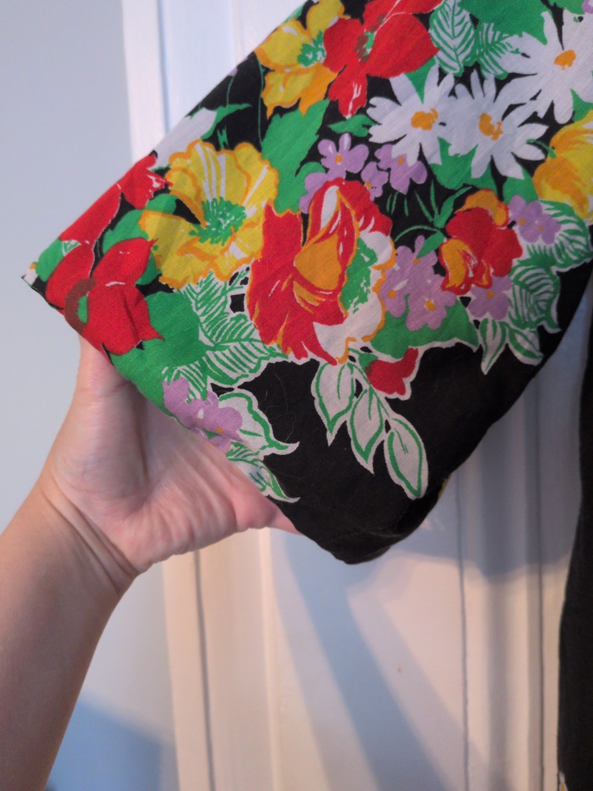 Vintage Lined Kaftan Cotton Blend Black Floral Women’s Size M/L Mumu Grannycore