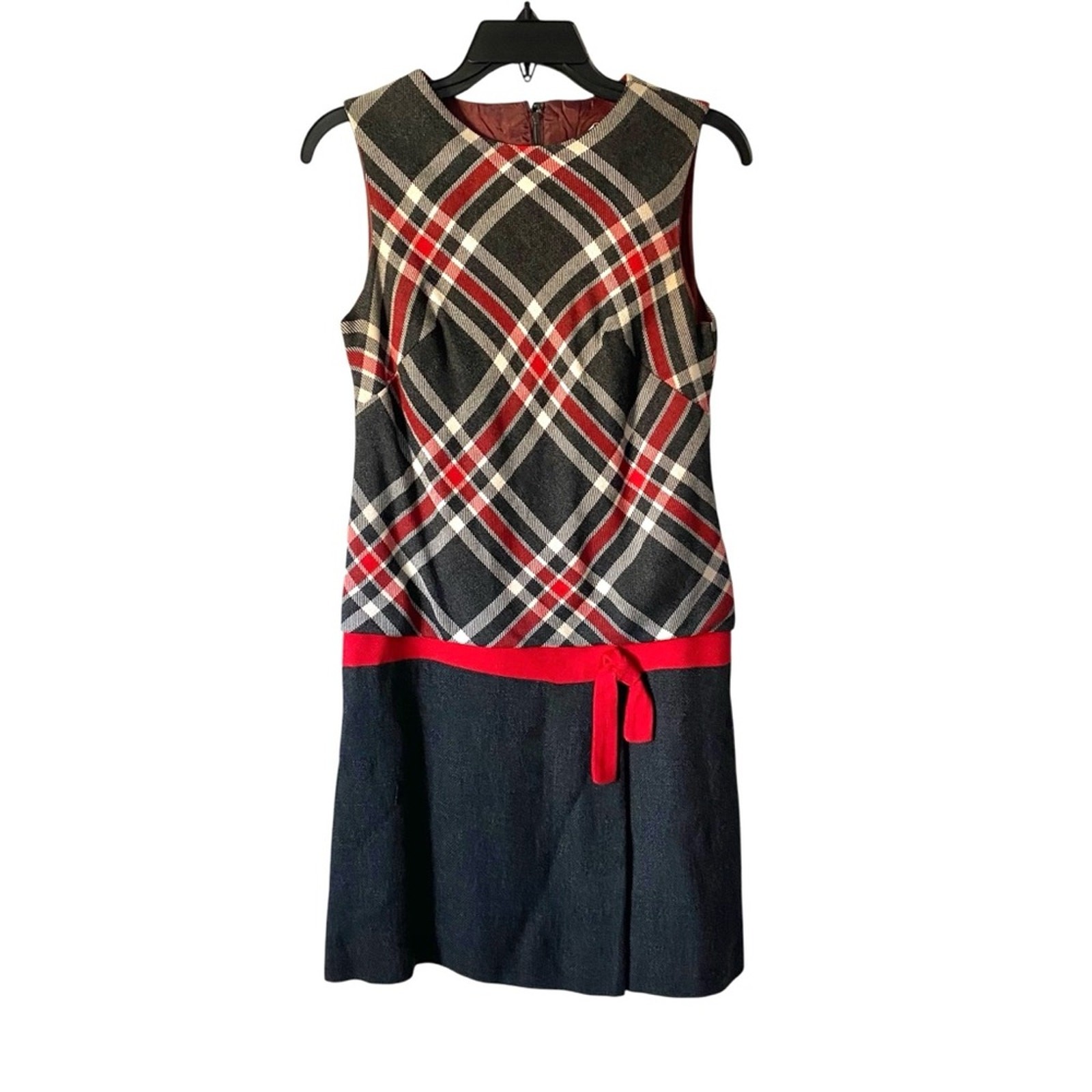Vintage Jerell of Texas 70s Plaid Sleeveless Dress Gray Red Accents Mod Retro