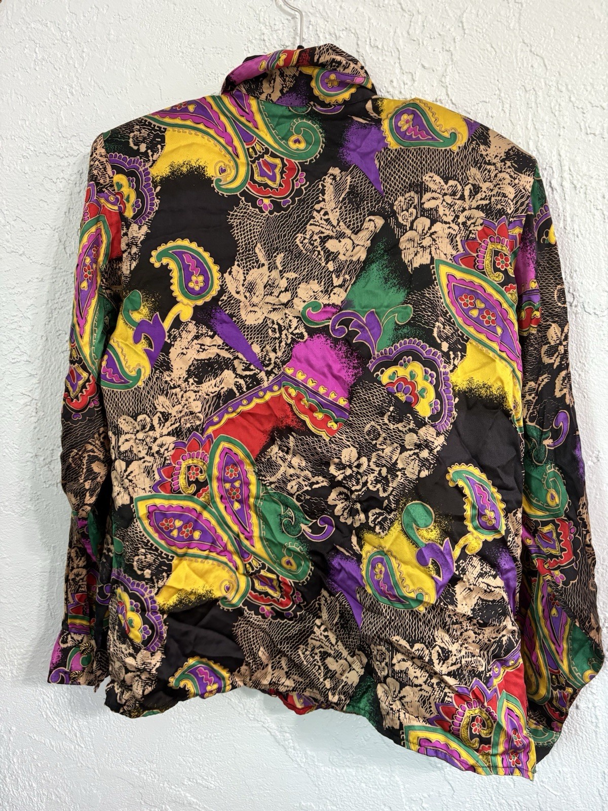 Vintage Jerri Sherman Collection Floral Paisley Multicolor Silk Shirt Blouse Top