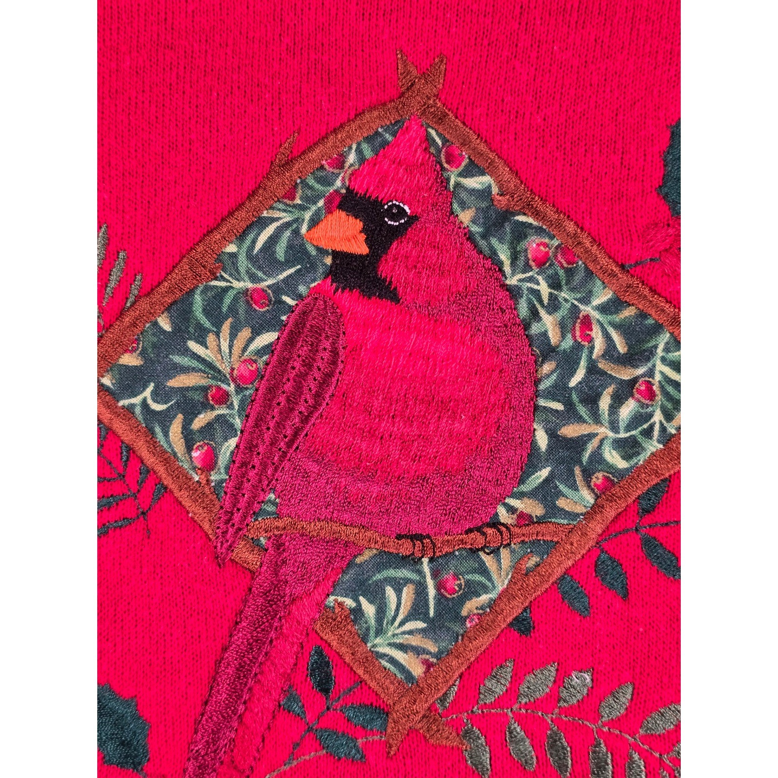 Vintage Top Stitch Morning Sun Cardinal Embroidered Crewneck Sweater Red Large