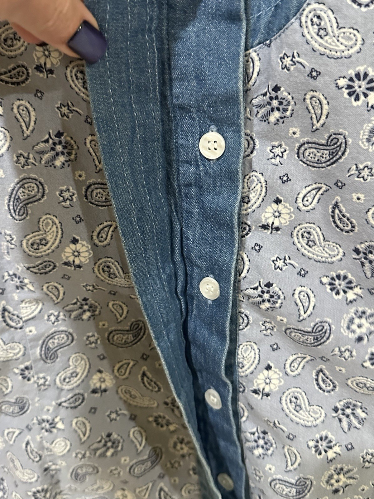Vintage Wrangler Western Wear Women’s Button Up Denim Shirt Paisley 4H Country