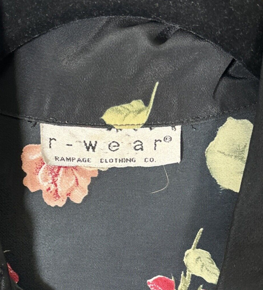 Vintage R Wear Rampage Dress Women’s Size 33″ Waist Dark Floral Roses Black 90s