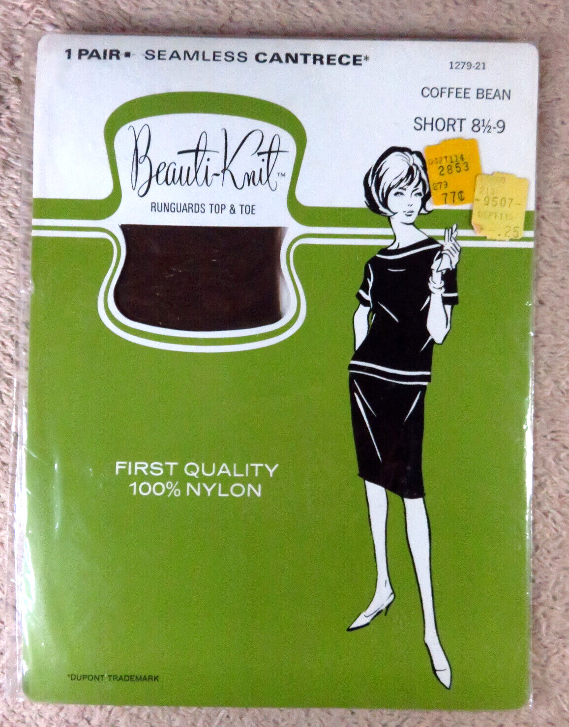BEAUTI-KNIT Seamless 100% Nylon Stockings COFFEE BEAN Sz – 8 1/2 – 9 SHORT