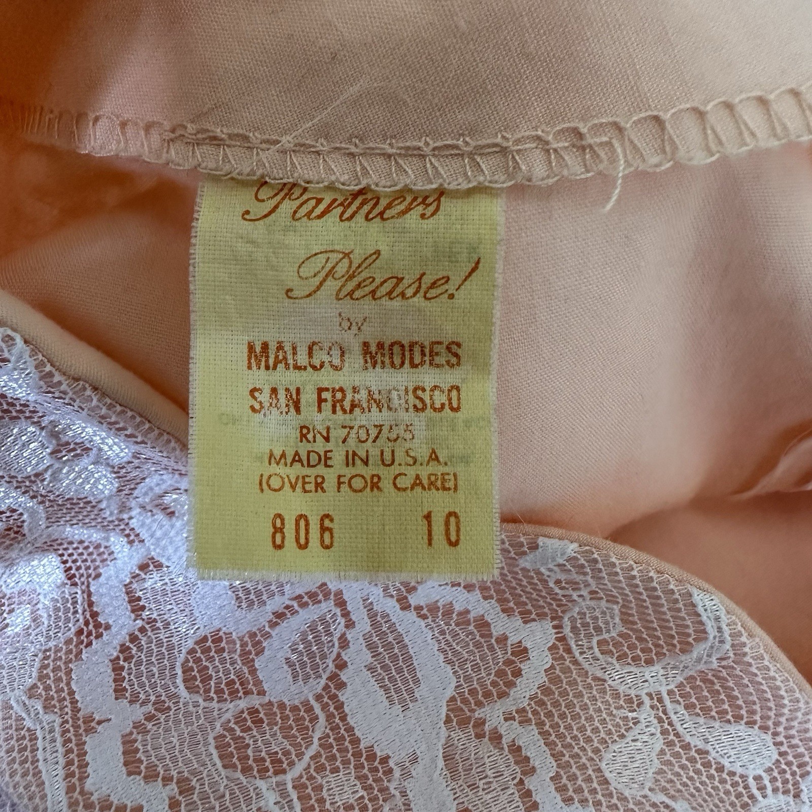 VTG 60s Partners Please! Malco Modes Peach Lace Square Dancing Prairie Dress Sm