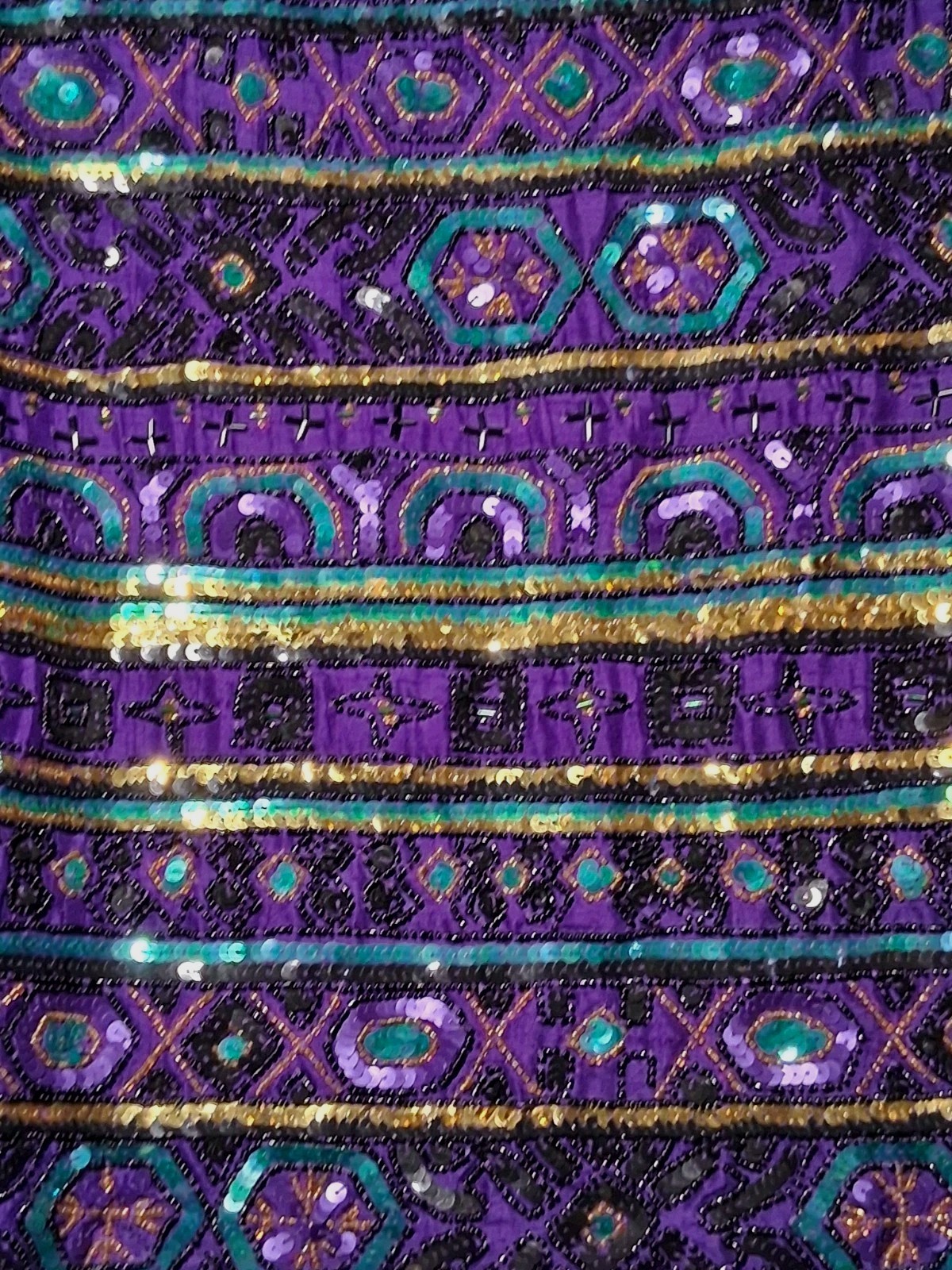 Vtg Laurence Kazar Sequin Beaded Purple Black Green Cocktail Party Jacket Large